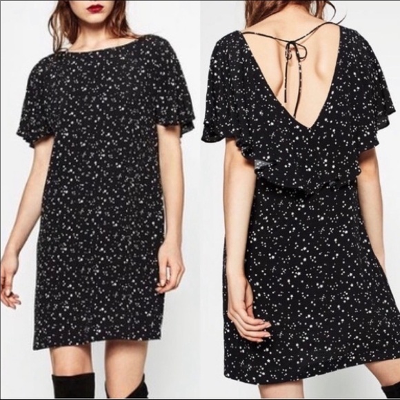 Zara Dresses & Skirts - Zara | Black Star Print Ruffle Mini Dress Size Sm